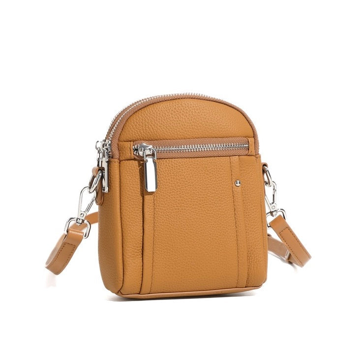 Women's Genuine Leather Mini Phone Crossbody Bag with Zipper