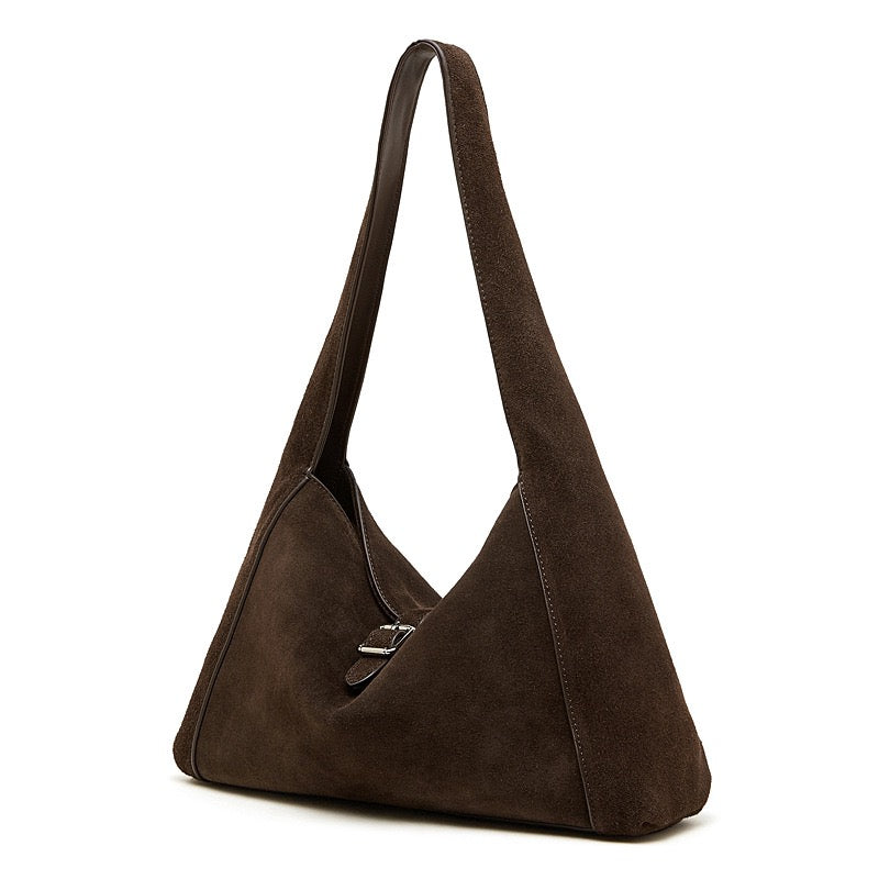 Women's Suede Leather Buckle Accent Shoulder Bag