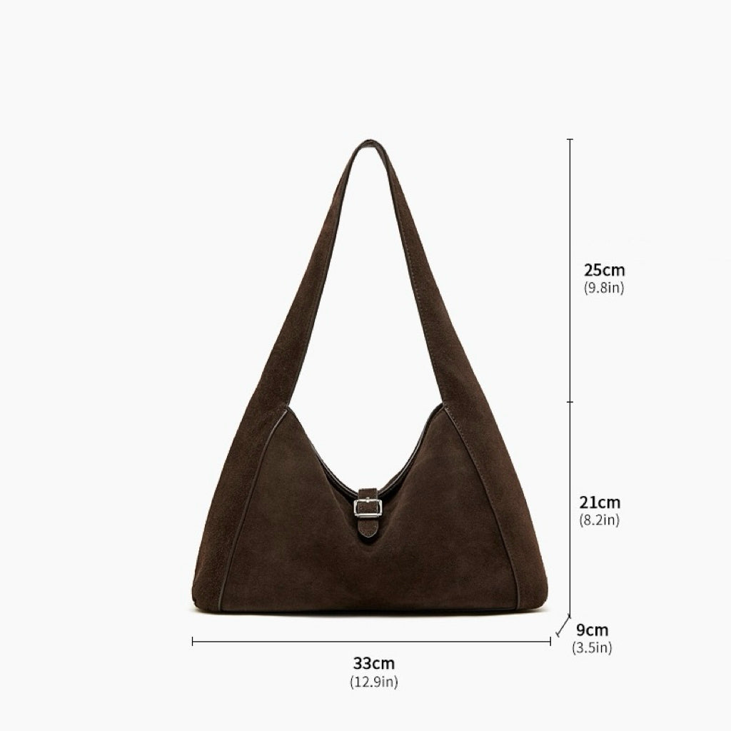 Women's Suede Leather Buckle Accent Shoulder Bag