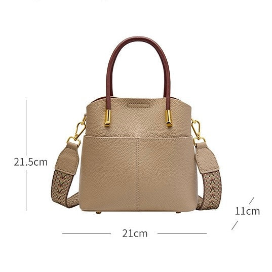 Women's Genuine Leather Color Block Bucket Crossbody Handbag