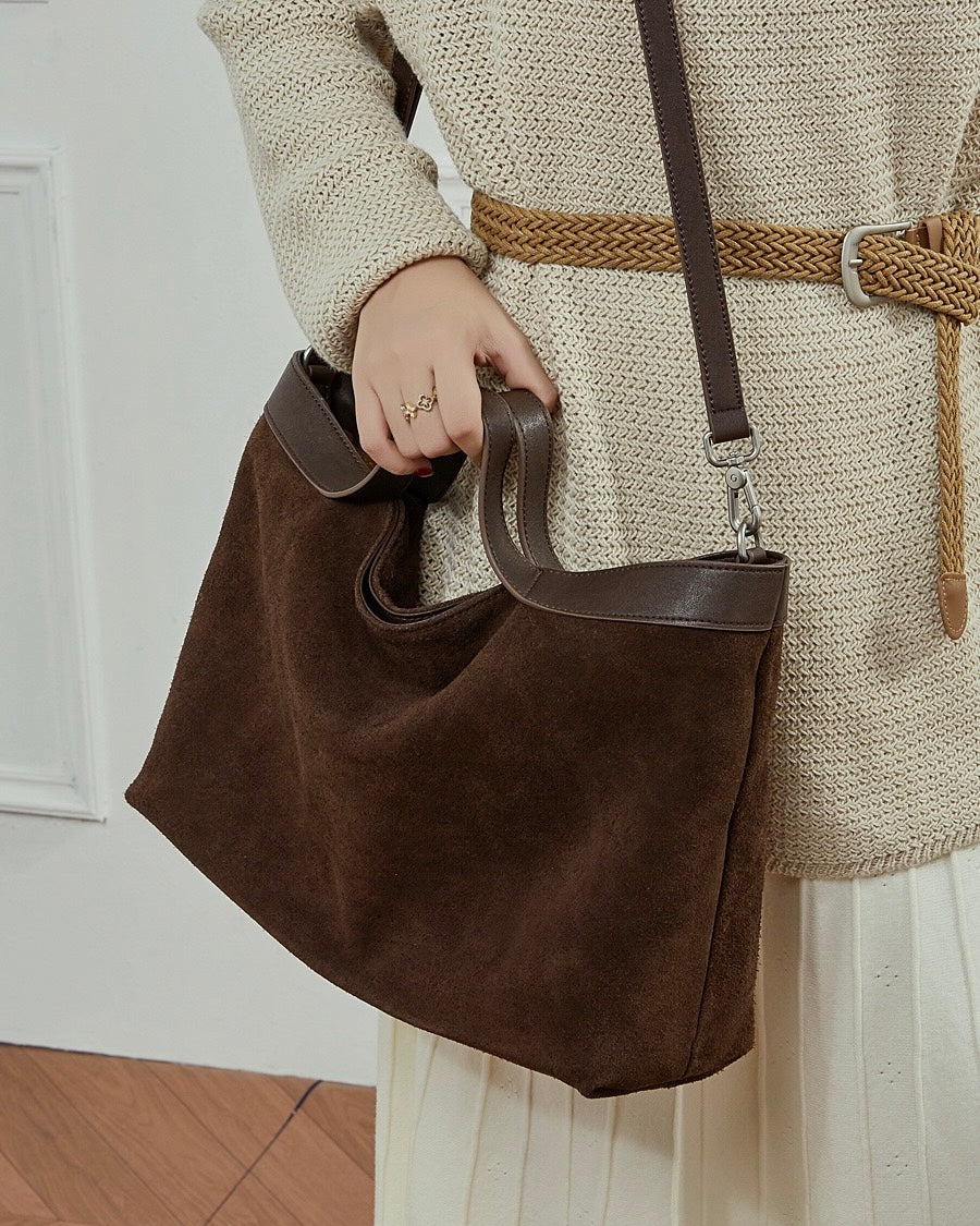 Women's Cowhide Patchwork Tote with Dual Shoulder Straps