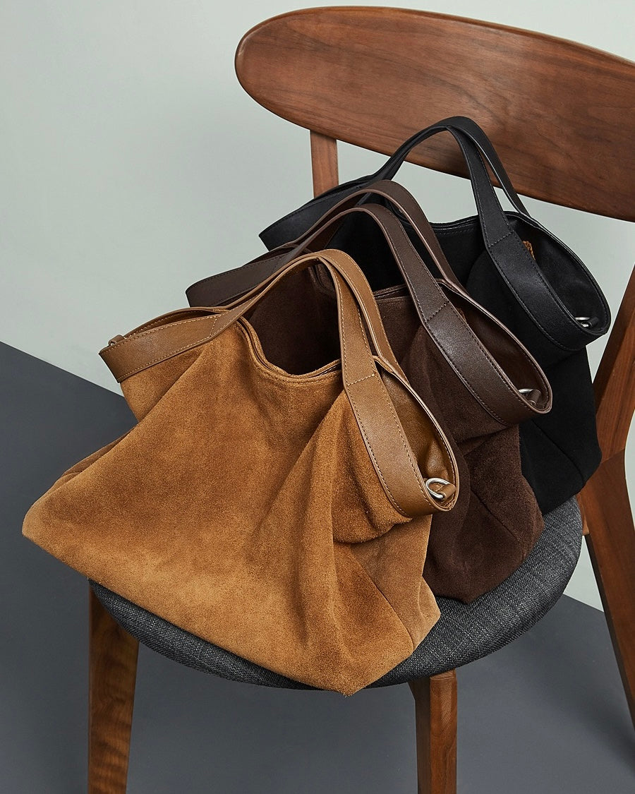 Women's Cowhide Patchwork Tote with Dual Shoulder Straps