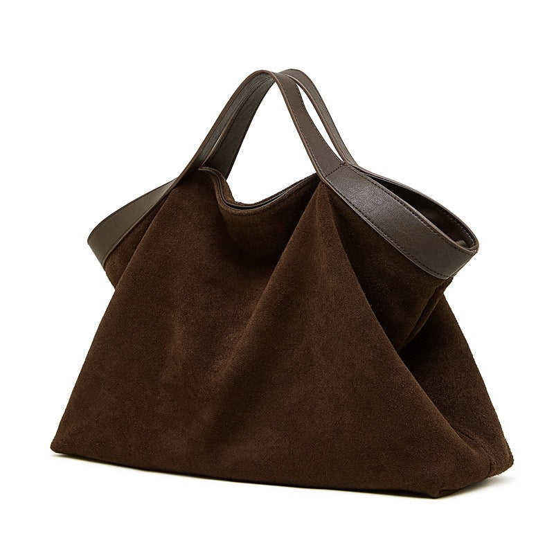 Women's Cowhide Patchwork Tote with Dual Shoulder Straps