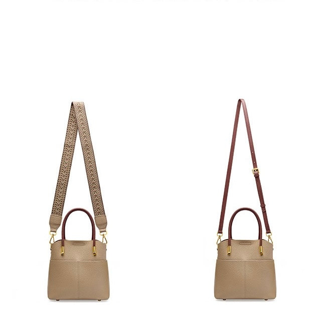 Women's Genuine Leather Color Block Bucket Crossbody Handbag