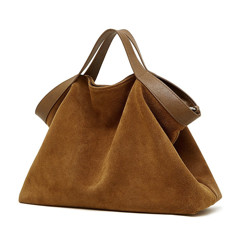 Women's Cowhide Patchwork Tote with Dual Shoulder Straps