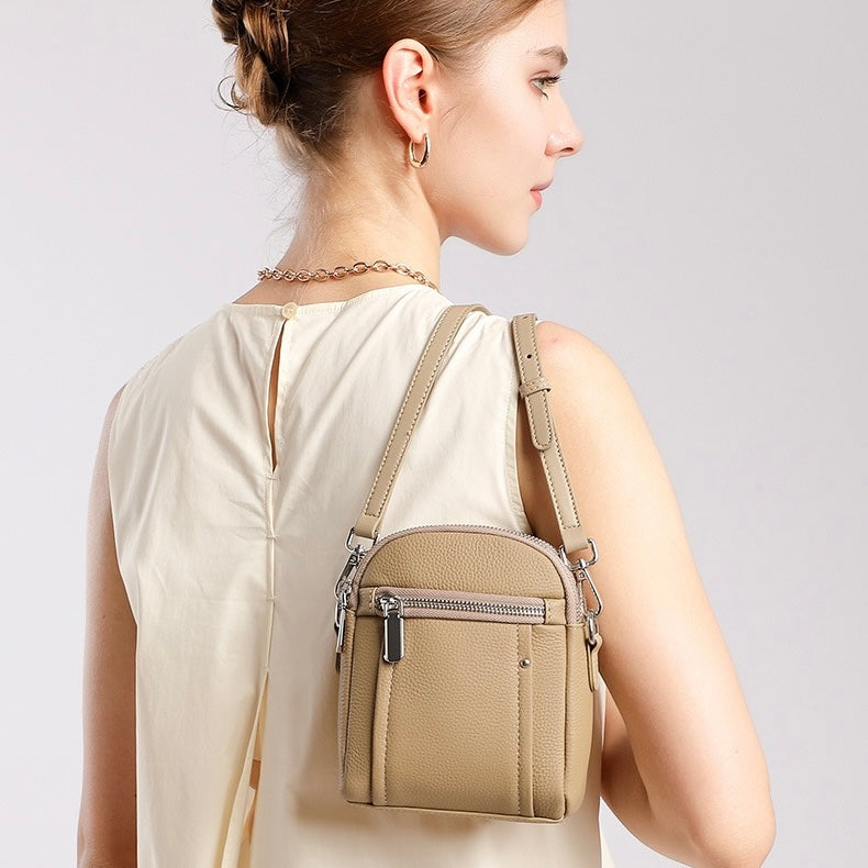 Women's Genuine Leather Mini Phone Crossbody Bag with Zipper