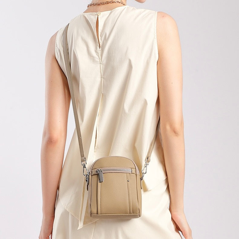 Women's Genuine Leather Mini Phone Crossbody Bag with Zipper