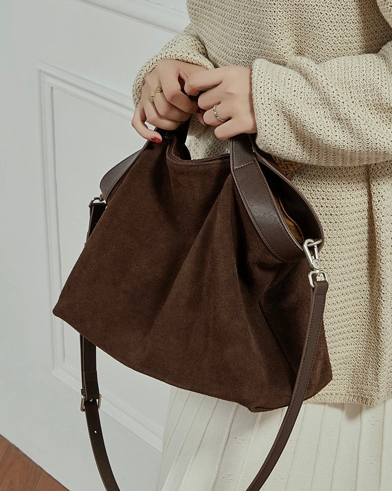 Women's Cowhide Patchwork Tote with Dual Shoulder Straps