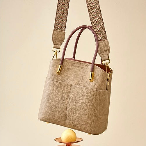 Women's Genuine Leather Color Block Bucket Crossbody Handbag
