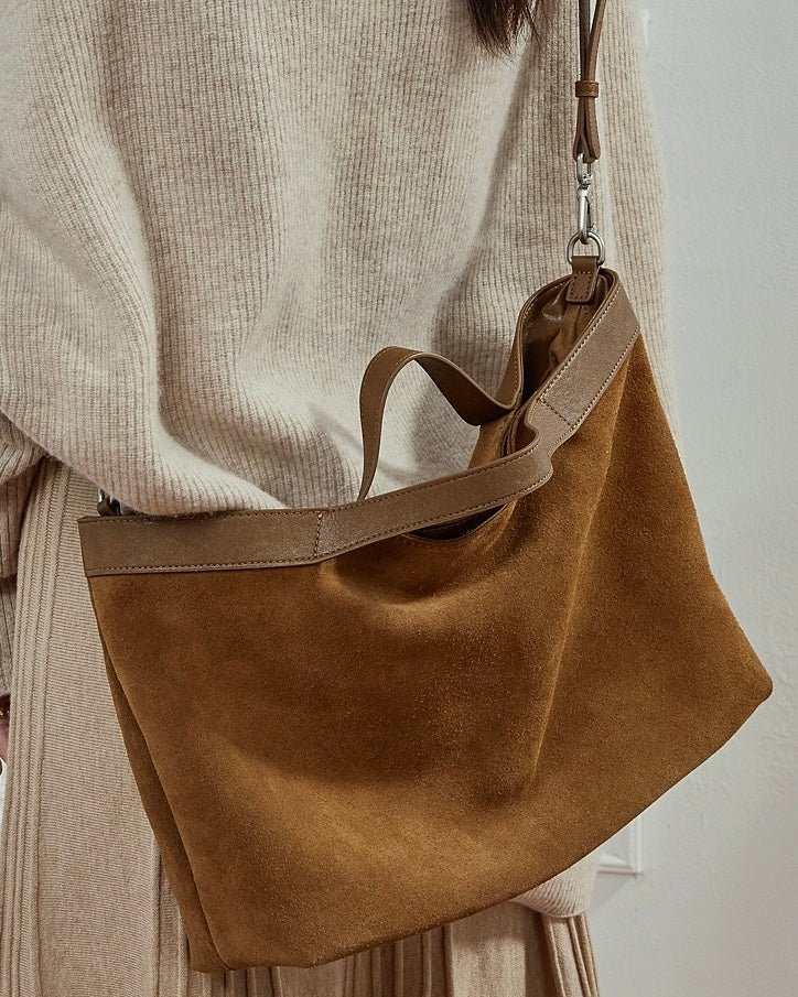 Women's Cowhide Patchwork Tote with Dual Shoulder Straps