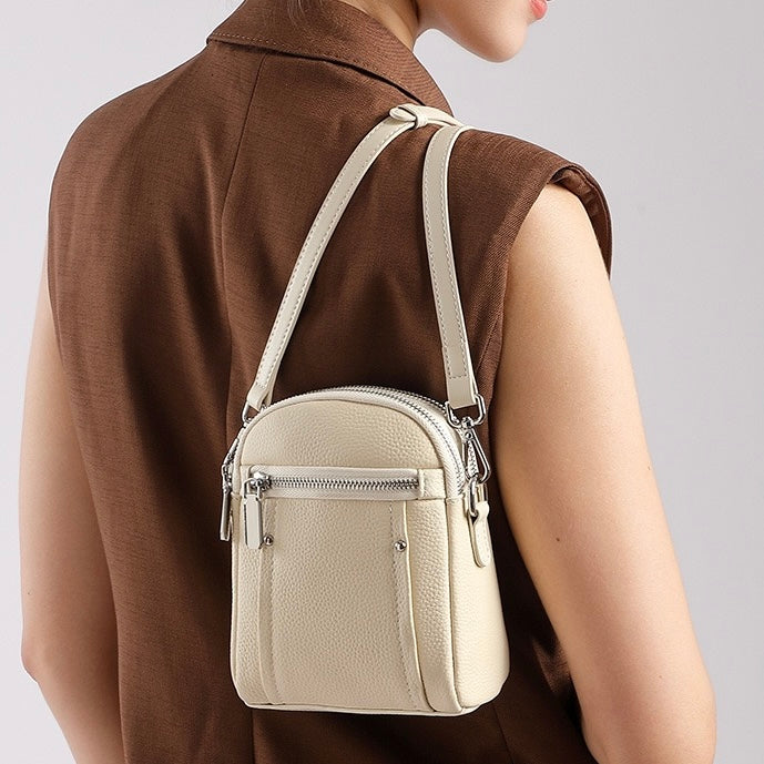 Women's Genuine Leather Mini Phone Crossbody Bag with Zipper
