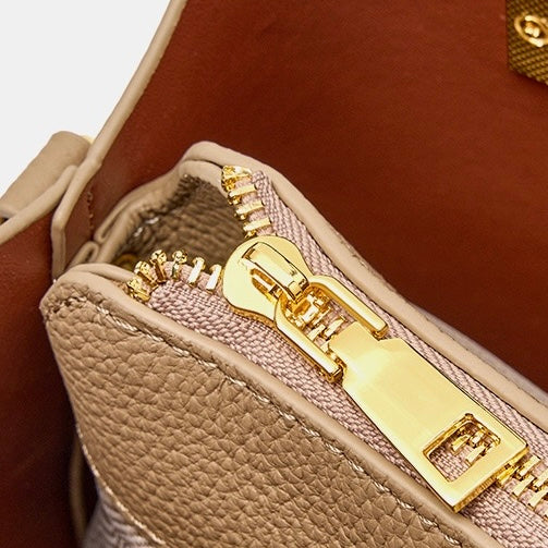 Women's Genuine Leather Color Block Bucket Crossbody Handbag