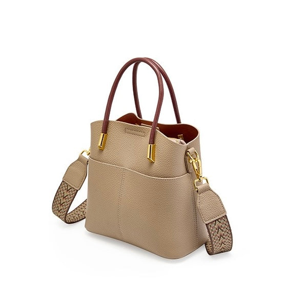 Women's Genuine Leather Color Block Bucket Crossbody Handbag