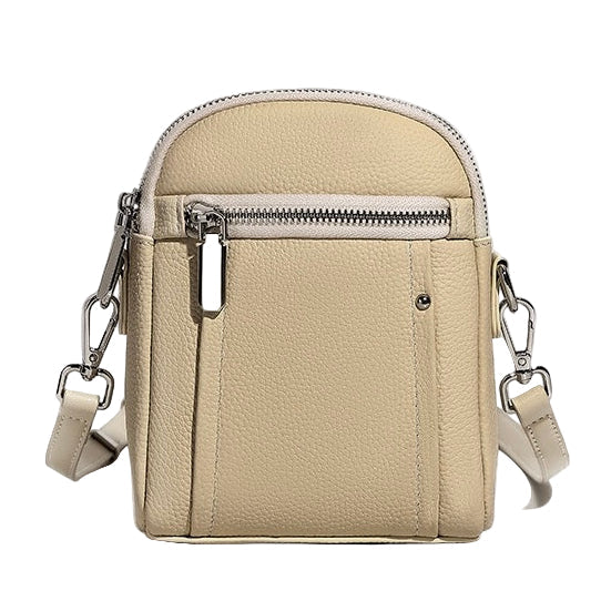 Women's Genuine Leather Mini Phone Crossbody Bag with Zipper