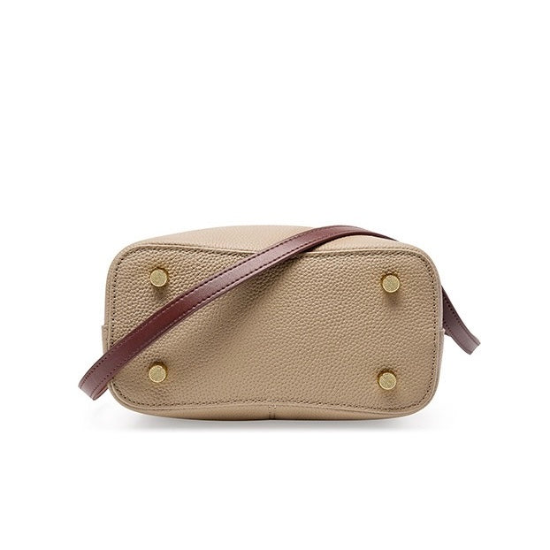 Women's Genuine Leather Color Block Bucket Crossbody Handbag