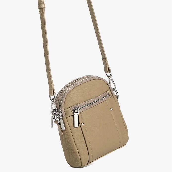 Women's Genuine Leather Mini Phone Crossbody Bag with Zipper