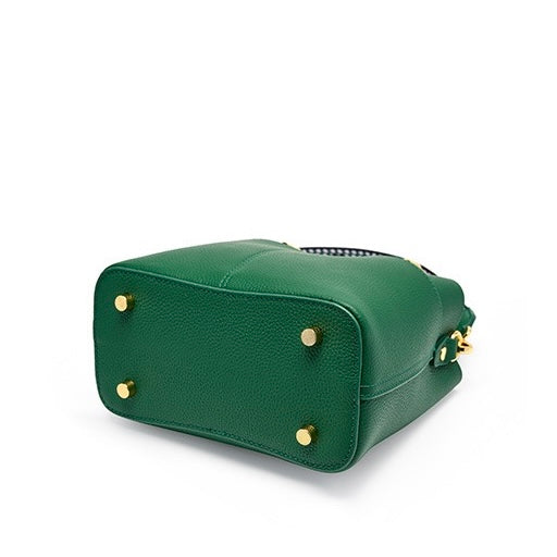 Women's Genuine Leather Color Block Bucket Crossbody Handbag