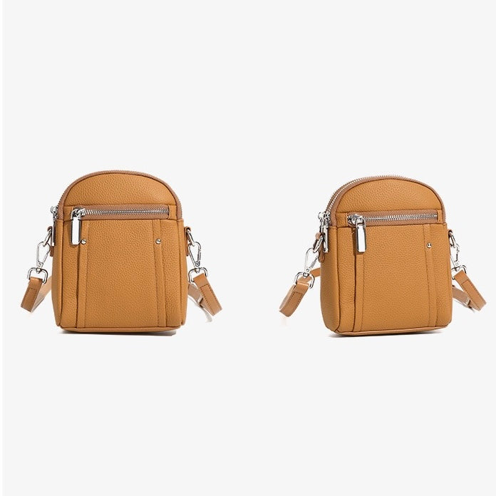 Women's Genuine Leather Mini Phone Crossbody Bag with Zipper