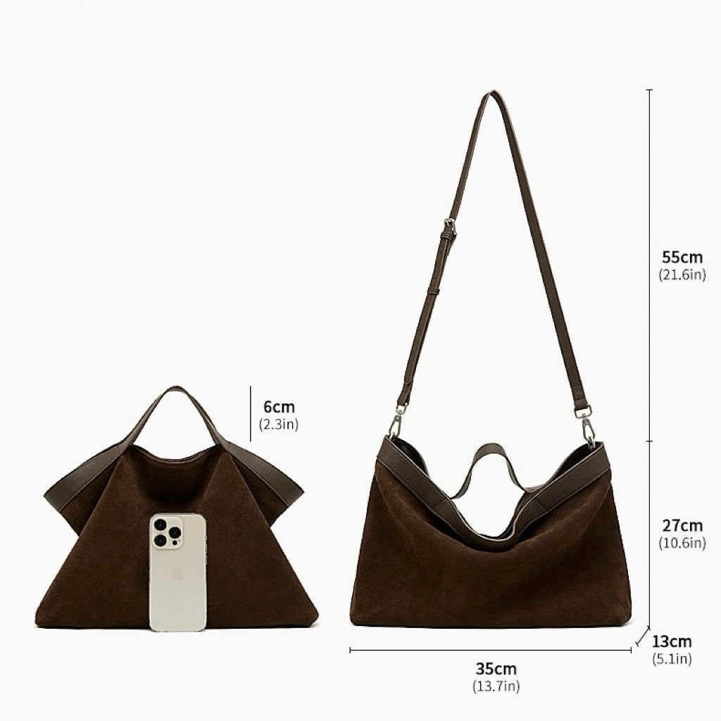 Women's Cowhide Patchwork Tote with Dual Shoulder Straps