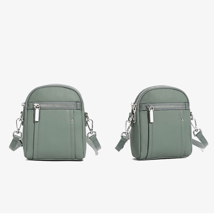 Women's Genuine Leather Mini Phone Crossbody Bag with Zipper