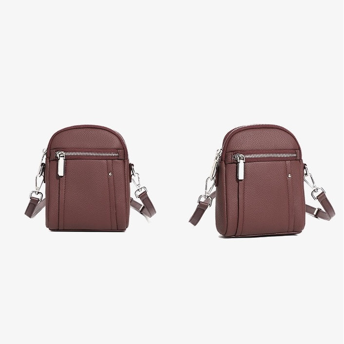 Women's Genuine Leather Mini Phone Crossbody Bag with Zipper