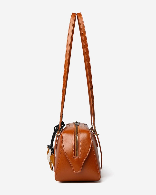 Women's Genuine Leather Retro Bowling Shoulder Bag with Horse Charm