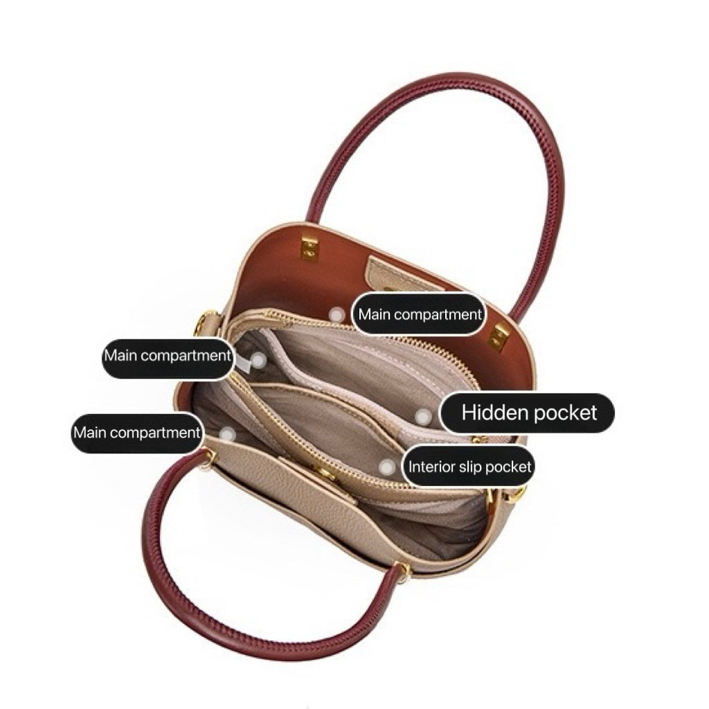 Women's Genuine Leather Color Block Bucket Crossbody Handbag