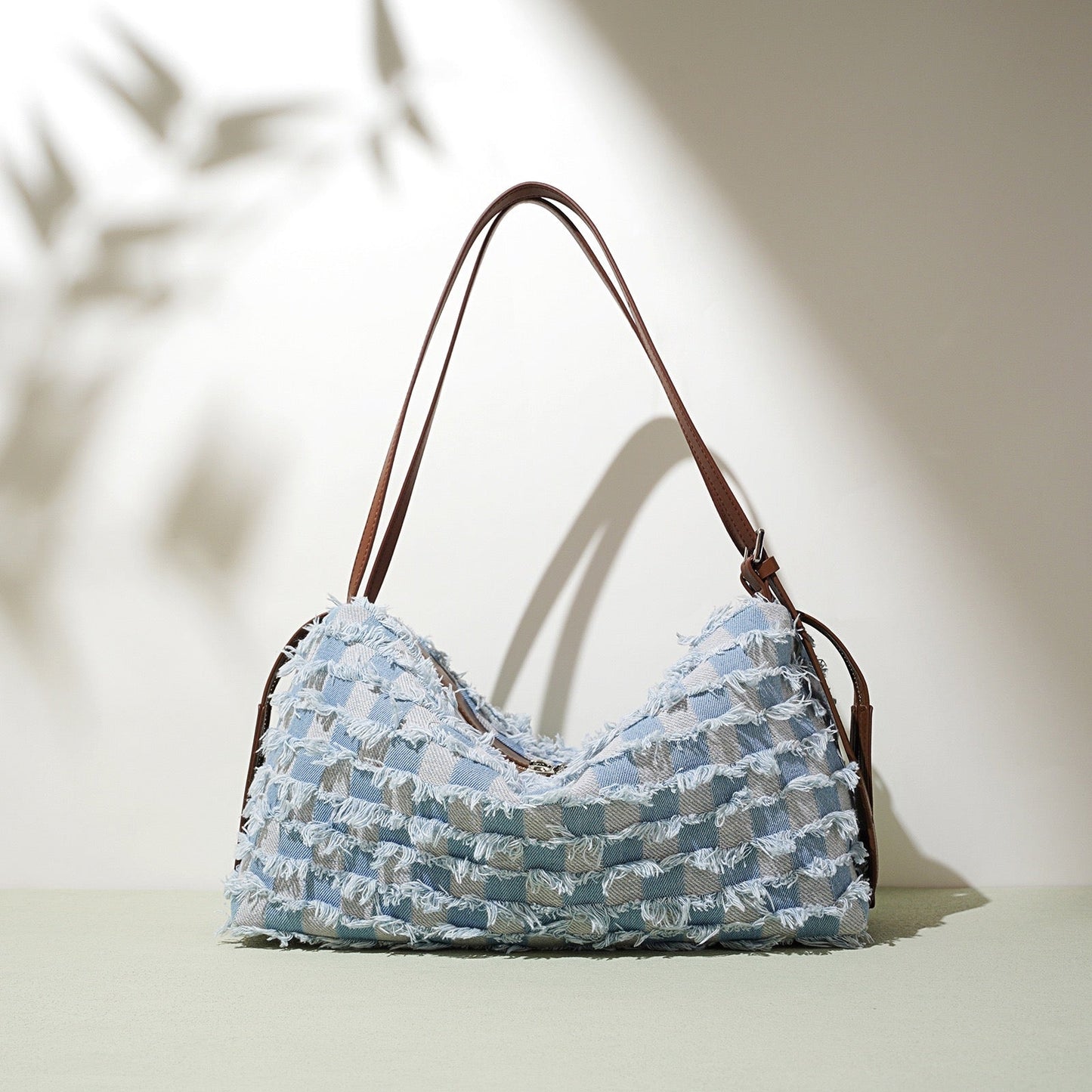 Women's Genuine Leather Denim Patchwork Shoulder Bag