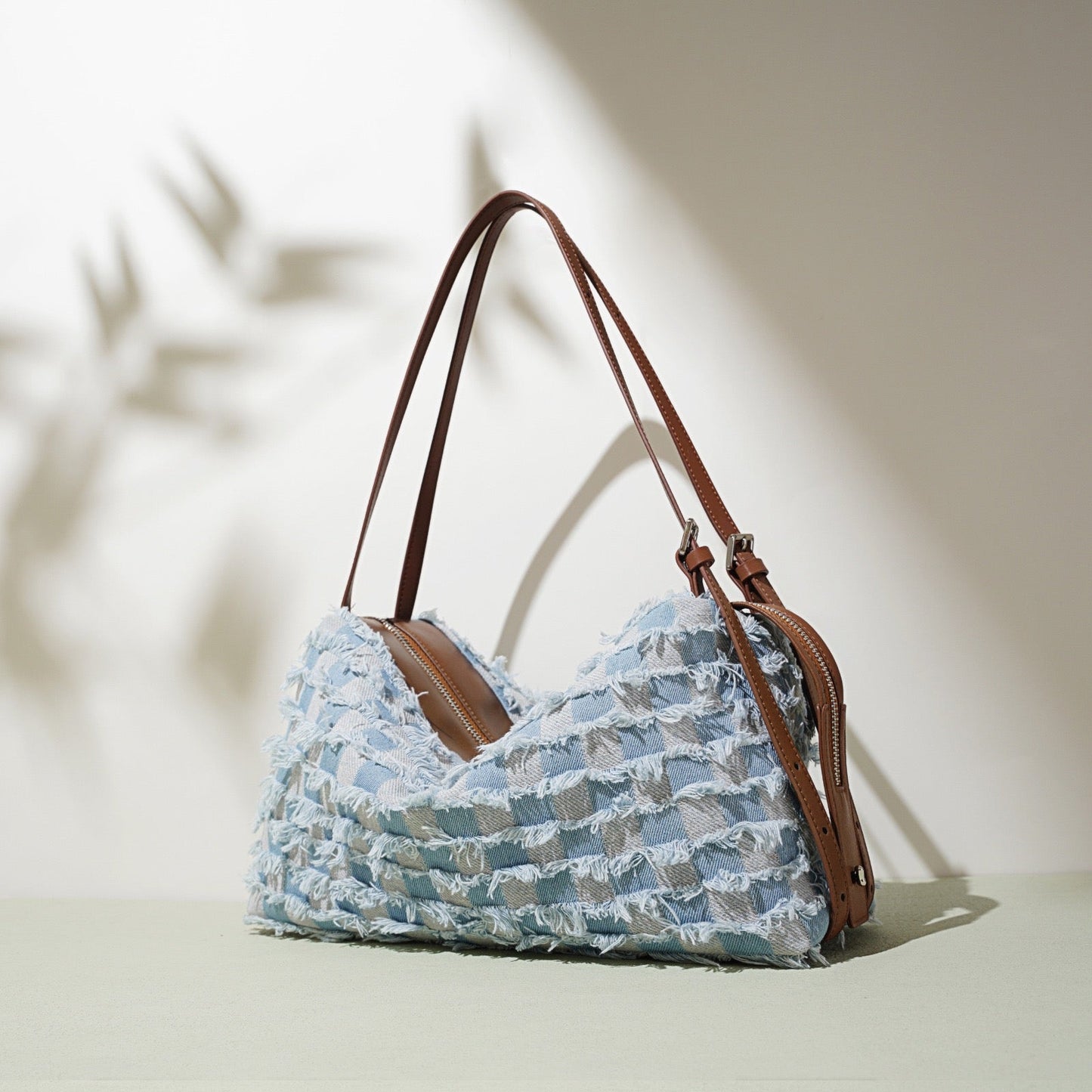 Women's Genuine Leather Denim Patchwork Shoulder Bag