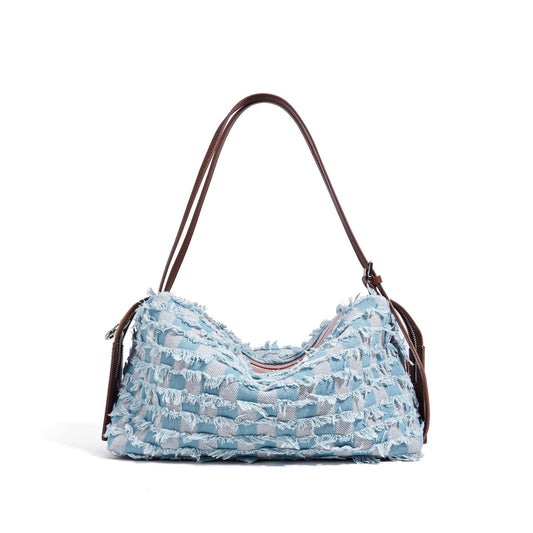 Women's Genuine Leather Denim Patchwork Shoulder Bag