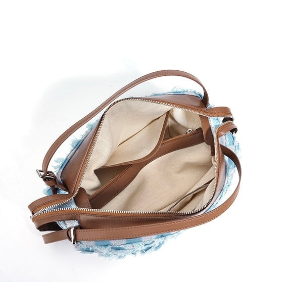 Women's Genuine Leather Denim Patchwork Shoulder Bag