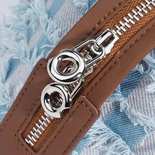 Women's Genuine Leather Denim Patchwork Shoulder Bag