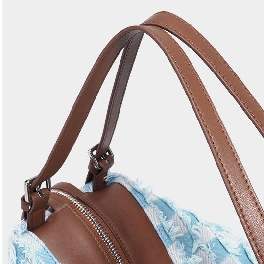 Women's Genuine Leather Denim Patchwork Shoulder Bag