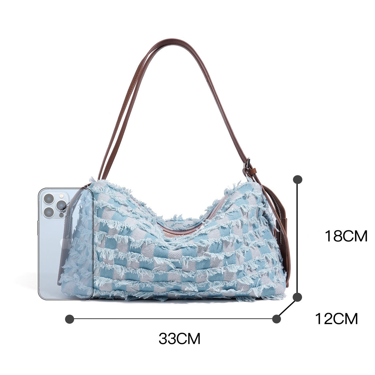 Women's Genuine Leather Denim Patchwork Shoulder Bag
