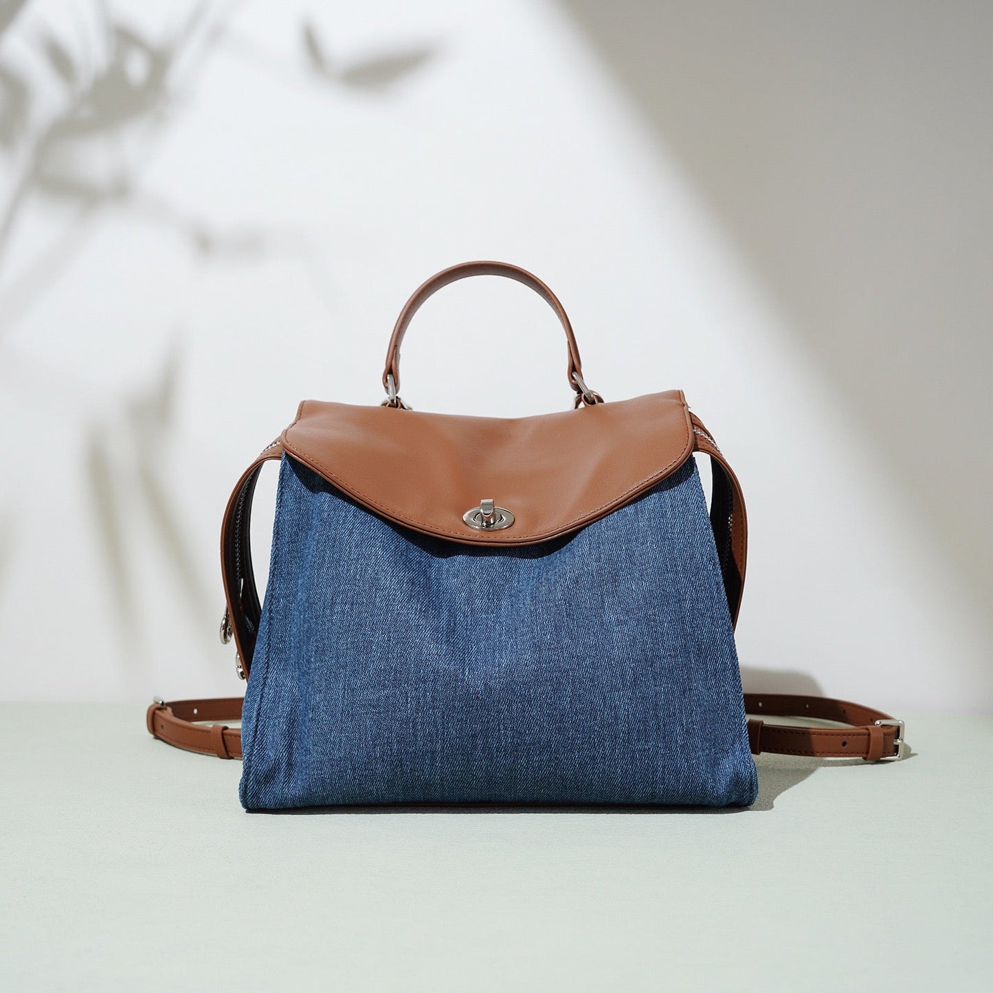 Women's Genuine Leather & Denim Patchwork Backpack