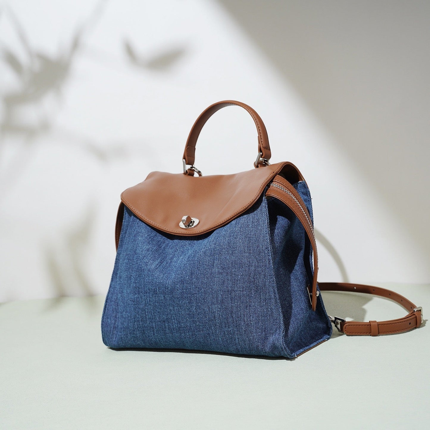Women's Genuine Leather & Denim Patchwork Backpack