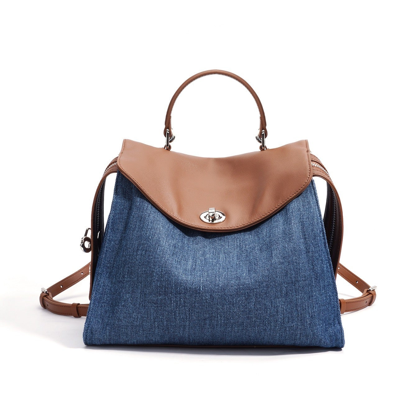 Women's Genuine Leather & Denim Patchwork Backpack