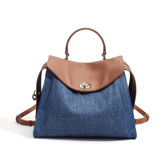 Women's Genuine Leather & Denim Patchwork Backpack
