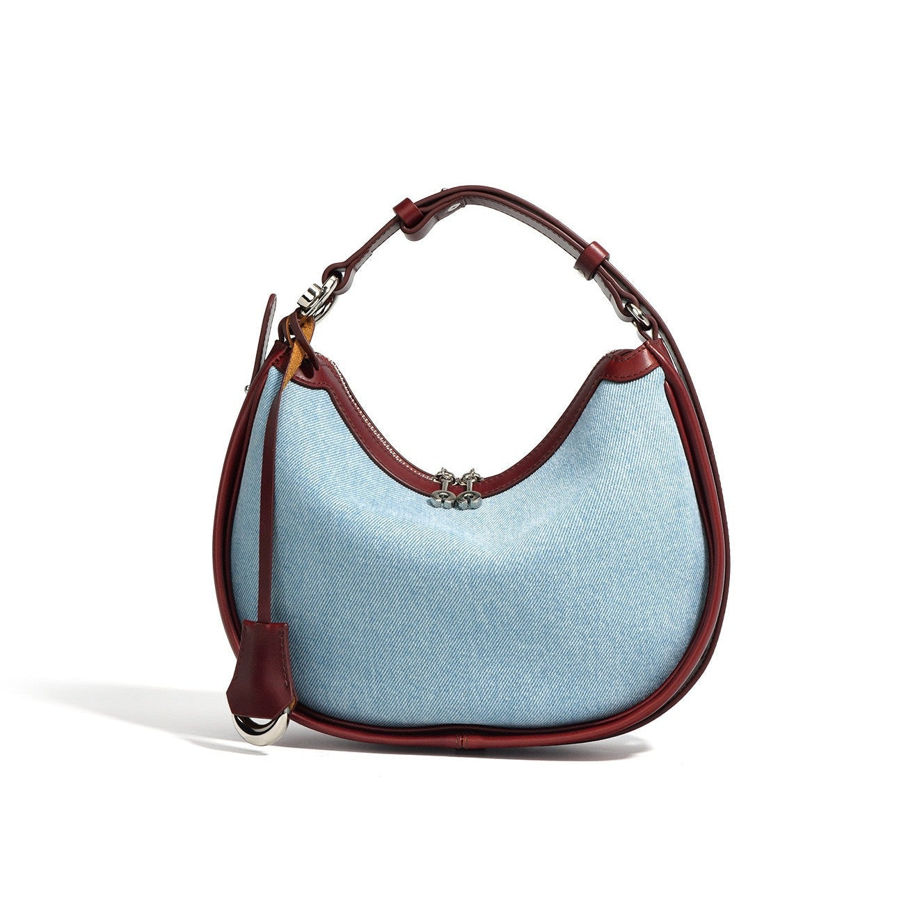 Women's Genuine Leather & Denim Crescent Shoulder Bag