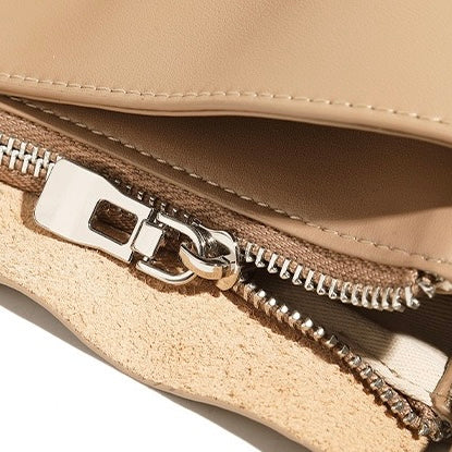 Women's Genuine Leather Crescent Shoulder Bag with Zipper Pocket
