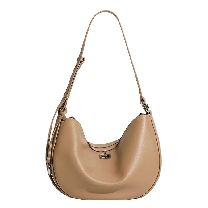 Women's Genuine Leather Crescent Shoulder Bag with Zipper Pocket