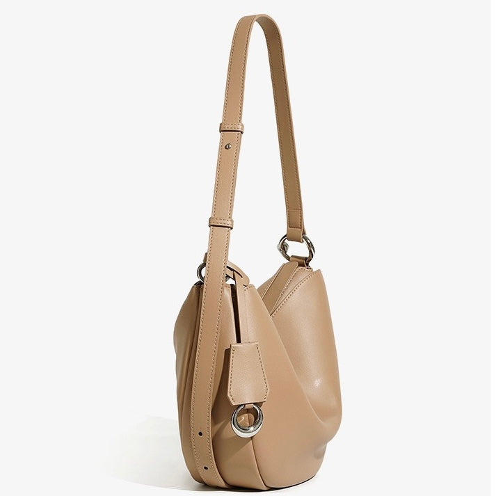 Women's Genuine Leather Crescent Shoulder Bag with Zipper Pocket