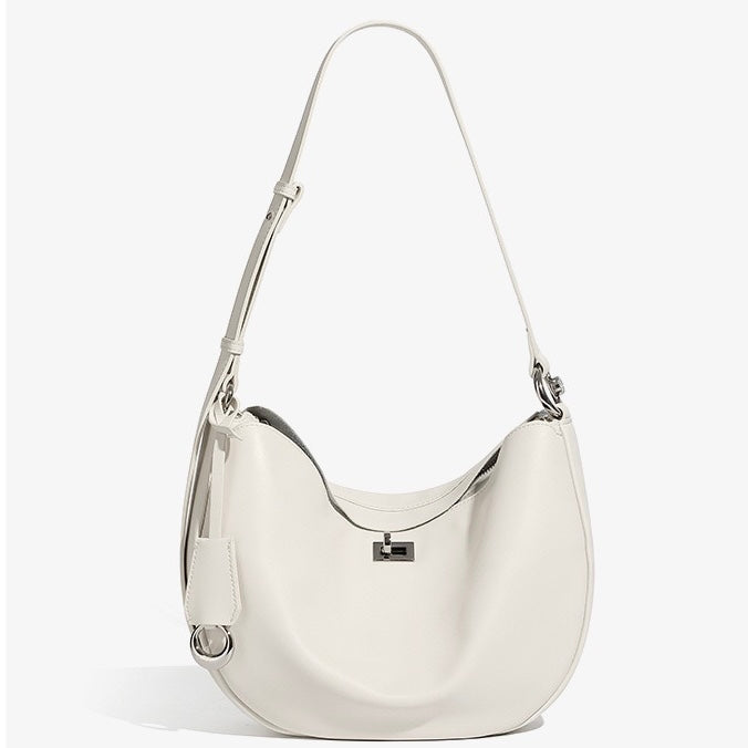 Women's Genuine Leather Crescent Shoulder Bag with Zipper Pocket