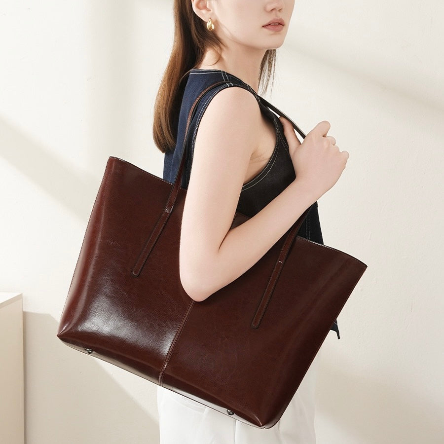 Women's Genuine Leather Large Tote Shoulder Bag