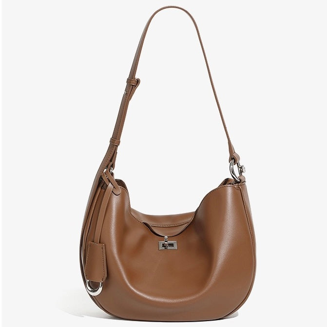 Women's Genuine Leather Crescent Shoulder Bag with Zipper Pocket