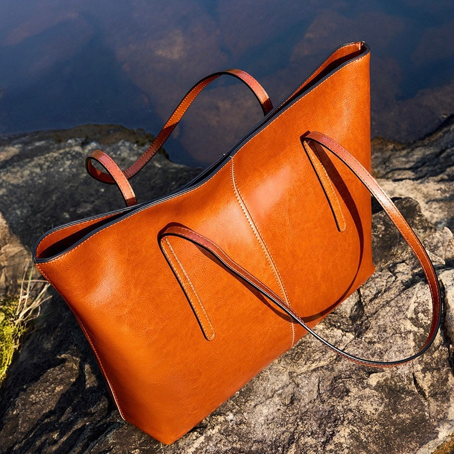Women's Genuine Leather Large Tote Shoulder Bag