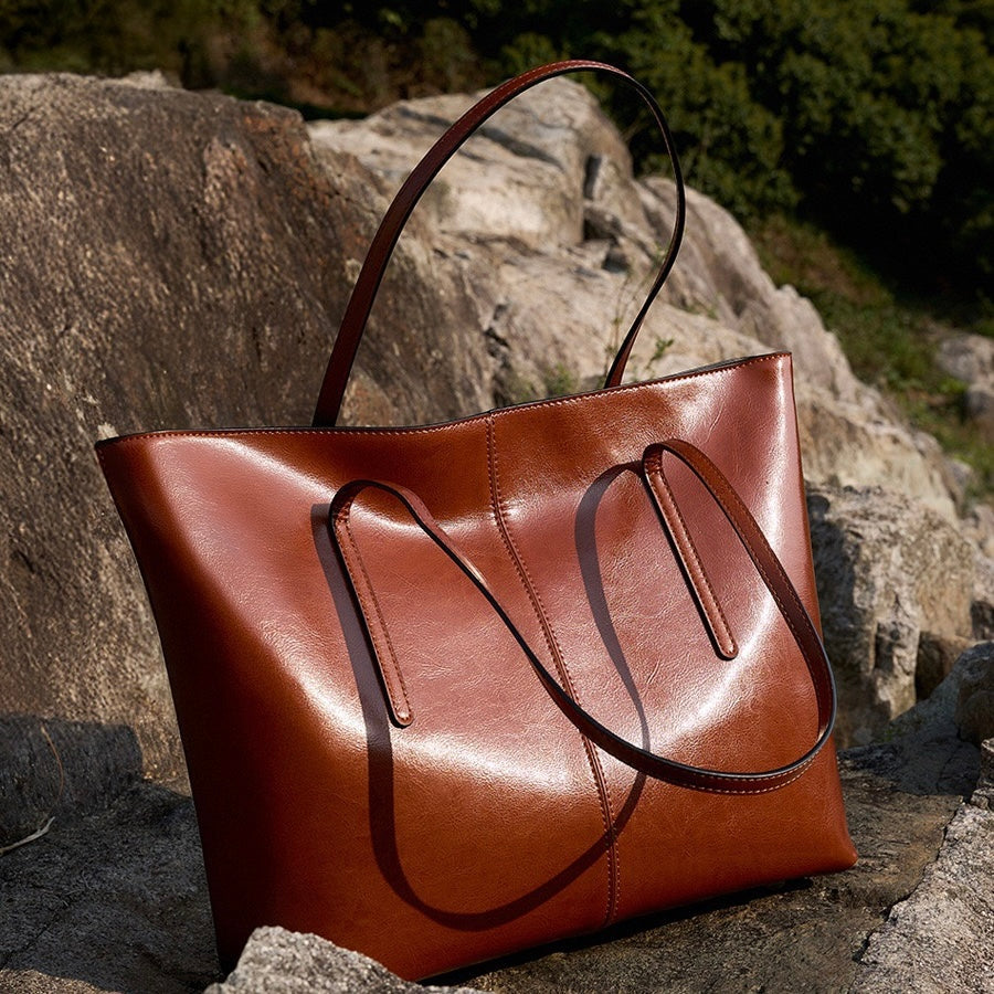Women's Genuine Leather Large Tote Shoulder Bag