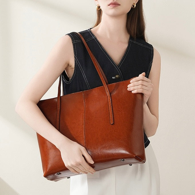 Women's Genuine Leather Large Tote Shoulder Bag
