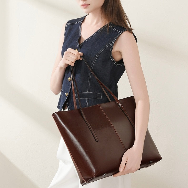 Women's Genuine Leather Large Tote Shoulder Bag