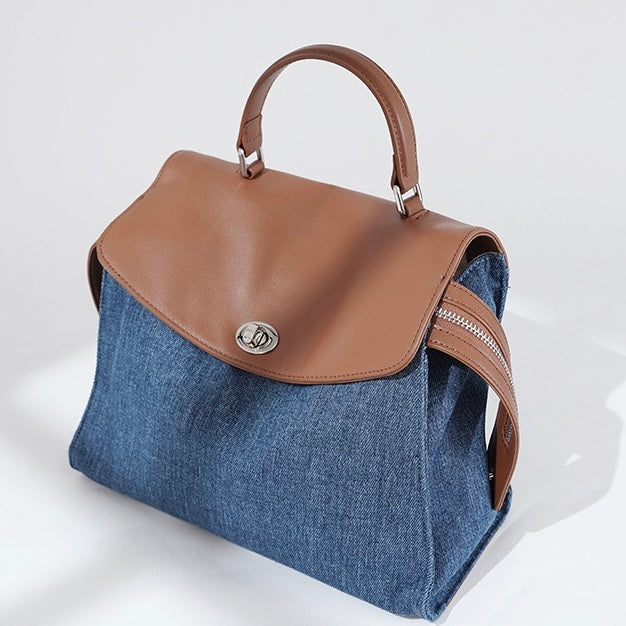 Women's Genuine Leather & Denim Patchwork Backpack